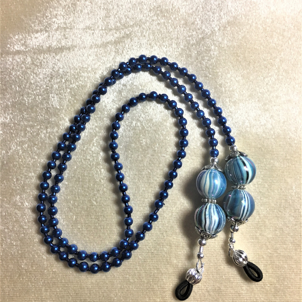 Electric Blue Faux Pearl Eyeglass Chain #1310